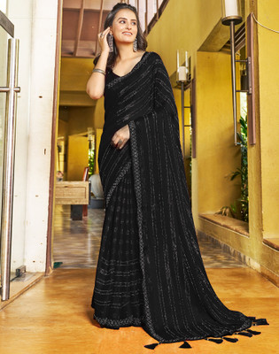 Divastri Dyed, Embellished, Self Design Bollywood Chiffon Saree(Black)
