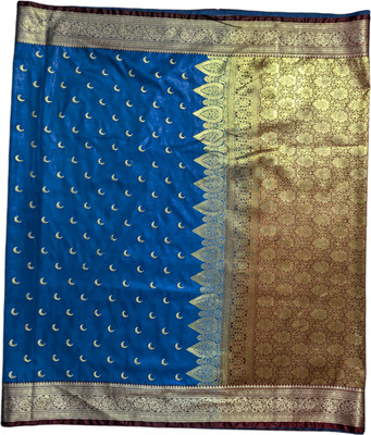 satrangi creation Embroidered Banarasi Handloom Jacquard Saree(Blue)