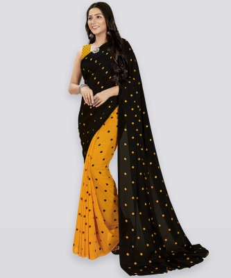 Anand Sarees Polka Print Daily Wear Georgette Saree(Black, Yellow)