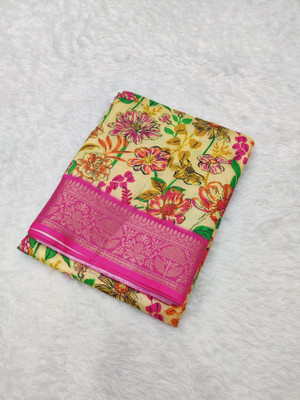 FEMORI Floral Print Banarasi Silk Blend Saree(Multicolor)