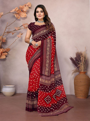 Moda Rapido Printed, Self Design Daily Wear Georgette Saree(Maroon)
