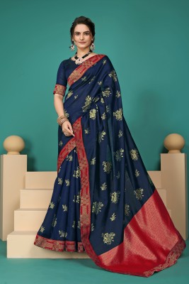 AA AAGIRI Embellished, Self Design, Floral Print, Woven, Applique Bollywood Organza Saree(Blue)