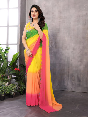 UPTRENDS Solid/Plain Bollywood Georgette Saree(Multicolor)