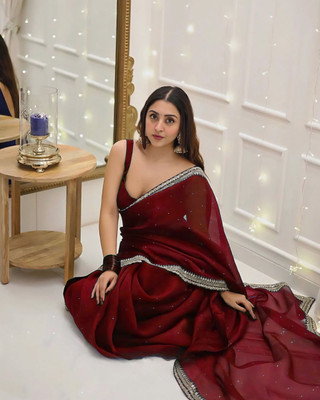 Vinayak Textile Embroidered Bollywood Silk Blend Saree(Maroon)