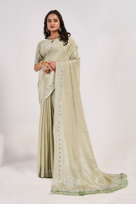 Divastri Embellished Bollywood Silk Blend Saree(Cream)