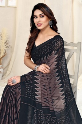 MIRCHI FASHION Printed, Striped Leheria Chiffon, Georgette Saree(Pink, Black)