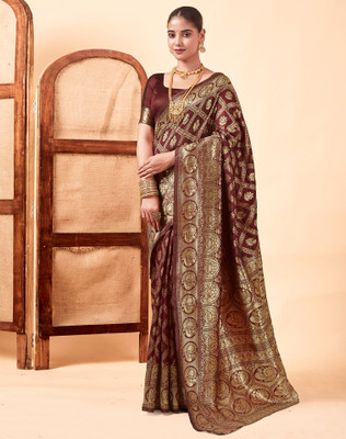 SIRIL Woven, Self Design Banarasi Art Silk Saree(Maroon, Gold)