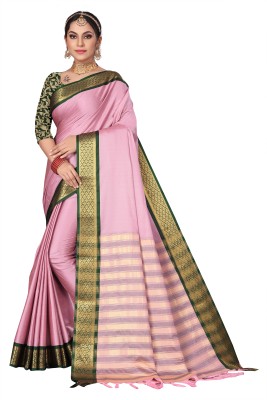 aislingfashion Embellished, Checkered, Self Design, Woven Kanjivaram Silk Blend, Jacquard Saree(Pink)