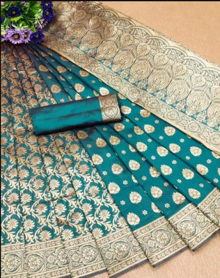 DHARM CREATION Self Design Banarasi Jacquard Saree(Green)