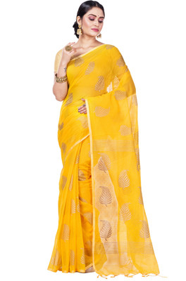 Ruuprekha Printed Handloom Art Silk Saree(Yellow)