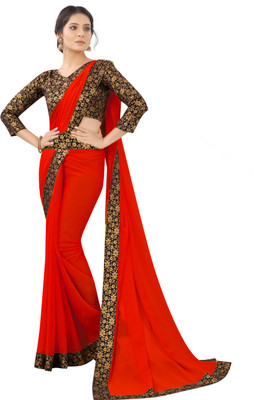 Rashiklal & Co. Solid/Plain Bollywood Georgette Saree(Red)