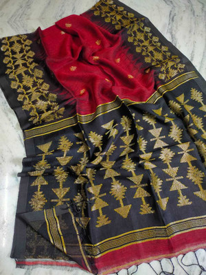 S.K. HOUSE Self Design Handloom Linen Saree(Multicolor)