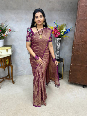 KANDORA Dyed Bollywood Chiffon Saree(Purple)
