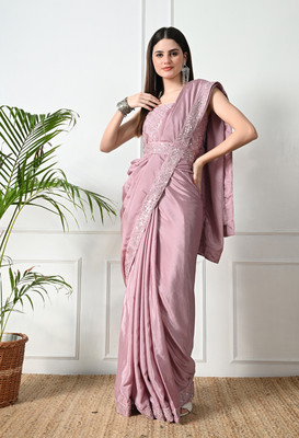 Pionex Solid/Plain Bollywood Chiffon, Silk Blend Saree(Pink)