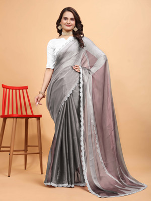 Bansidhar Fabrics Solid/Plain Daily Wear Chiffon Saree(Grey)