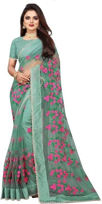AJEET Embroidered Bollywood Net Saree(Multicolor)