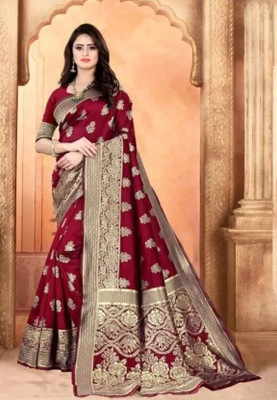 TRINITI FAB Printed Kanjivaram Jacquard Saree(Maroon)