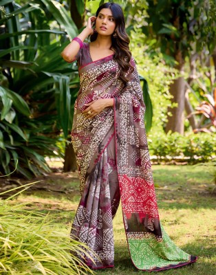 Samah Printed, Embellished Daily Wear Cotton Blend, Lace Saree(Grey, Purple)