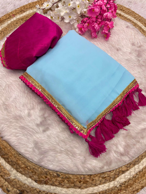 GEETABA FASHION Solid/Plain Bollywood Georgette Saree(Blue)