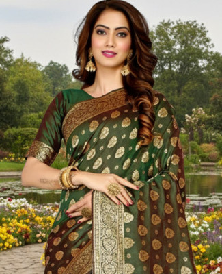 PARAMPARA CREATION Embroidered Banarasi Pure Silk Saree(Dark Green)
