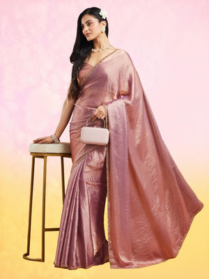 Croza Solid/Plain Chanderi Chiffon, Tussar Silk Saree(Multicolor)