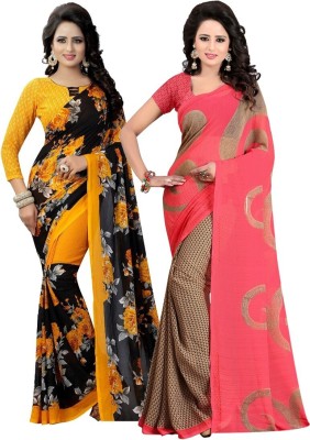 YASHIKA Printed Daily Wear Georgette Saree(Pack of 2, Multicolor)