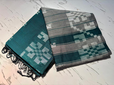 ROY SAREE CENETR Geometric Print, Woven Bollywood Pure Cotton Saree(Dark Green)