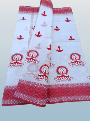 Happy Creation Woven Jamdani Cotton Blend Saree(Multicolor)