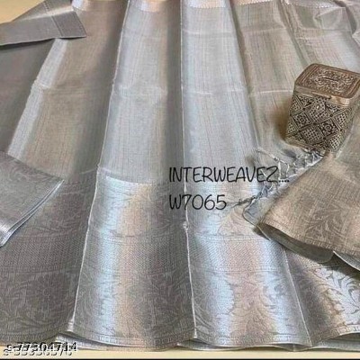 MT textiles Woven Banarasi Tissue Saree(Silver)