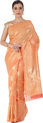 Leeza Store Woven Banarasi Silk Blend, Jacquard Saree(Beige)