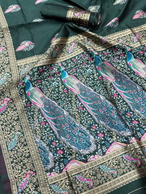 Neel Fashion Self Design Banarasi Silk Blend Saree(Green)