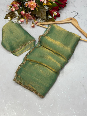 HouseOfCommon Woven Bollywood Pure Cotton, Chiffon Saree(Green)