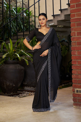 Divastri Embellished Bollywood Silk Blend Saree(Black)