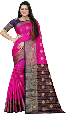 JS Clothing Mart Printed Kanjivaram Art Silk Saree(Purple, Pink)