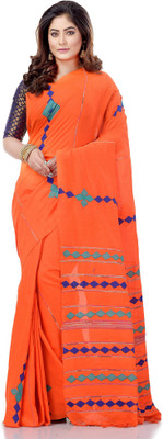 Desh Bidesh Self Design, Striped, Paisley, Woven Handloom Handloom Cotton Blend, Pure Cotton Saree(Orange)