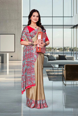 Feminista Printed, Solid/Plain Daily Wear Crepe Saree(Beige)