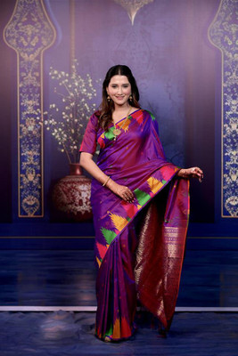 DURGA TEXTILE Printed Bollywood Silk Blend Saree(Purple)