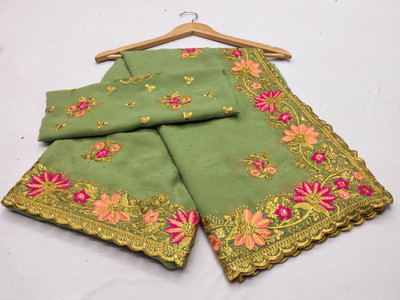 Radheradhey Embroidered Bollywood Georgette Saree(Pack of 2, Light Green)