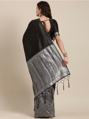 QWRZWR COLLECTION Embellished, Solid/Plain Banarasi Jacquard Saree(Black)