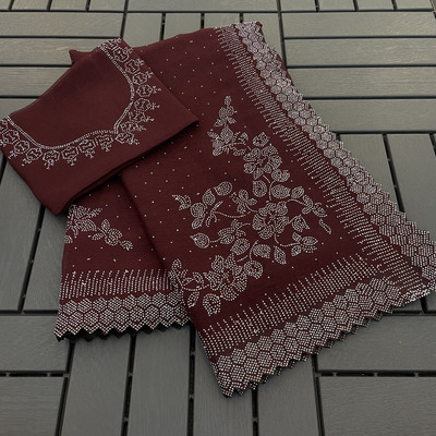 JENNYFEB Embellished Bollywood Organza Saree(Maroon)