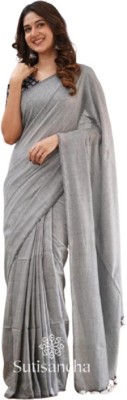 kalpana handloom Solid/Plain Handloom Cotton Blend Saree(Grey)