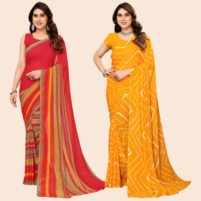 Anand Sarees Printed Bollywood Georgette Saree(Pack of 2, Multicolor)
