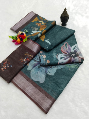 MAANVIT Woven Bollywood Linen, Cotton Linen Saree(Dark Blue)