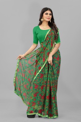 KREZVI Self Design, Digital Print, Embellished, Solid/Plain Bollywood Cotton Blend, Pure Cotton Saree(Light Green)