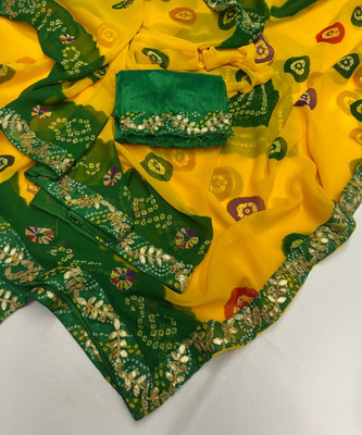 NAGDA FASHION Printed Bandhani Georgette Saree(Green)