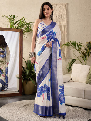 Sareemall Digital Print Chinnalapattu Cotton Blend Saree(Cream)