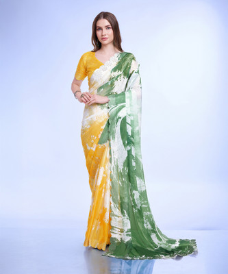 RekhaManiyar Printed Bollywood Chiffon Saree(Green)