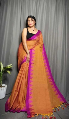 Lakshmi Boutique Temple Border Handloom Cotton Blend Saree(Magenta, Purple)