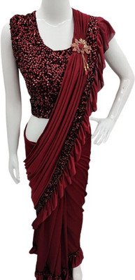 fem hub Self Design Bollywood Lycra Blend Saree(Red)