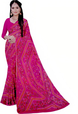 RADHIKAA FASHIONS Printed Leheria Chiffon Saree(Magenta)